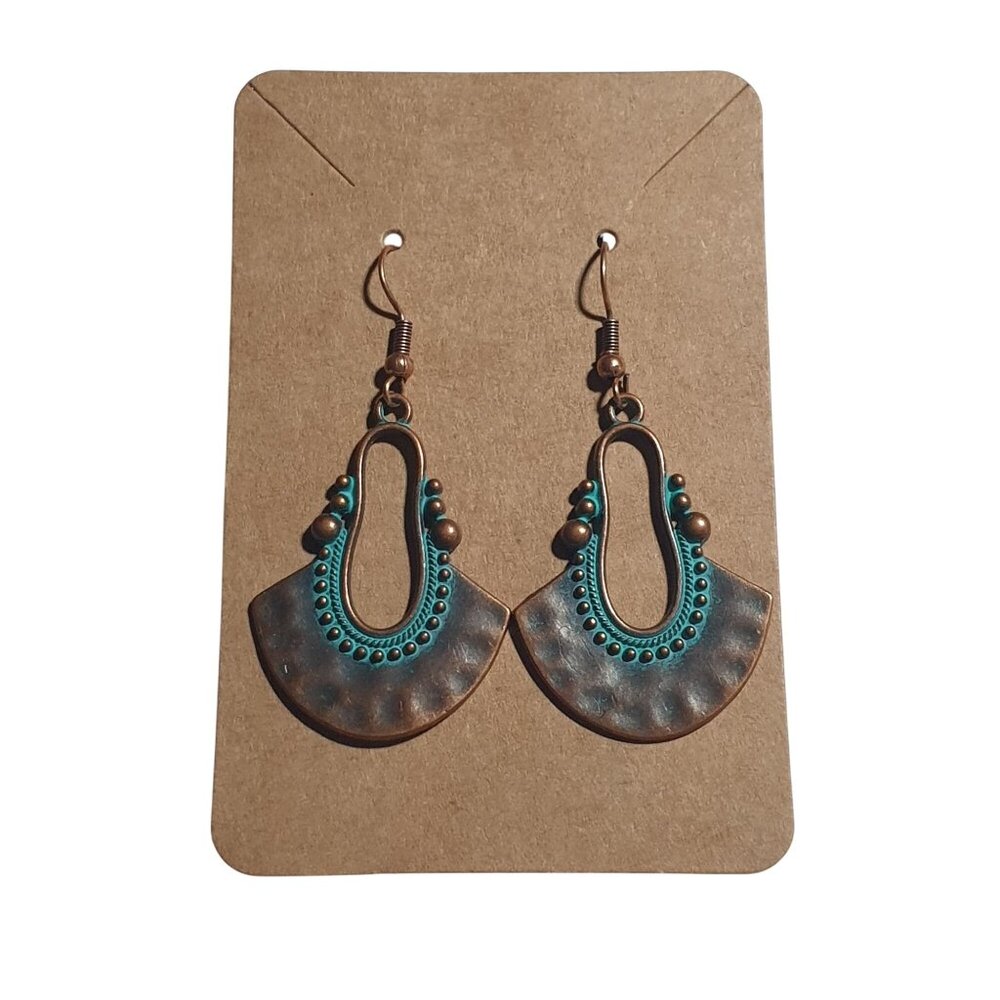 Boho Chic Pounded Copper Patina Bali Core Dangling Earrings Beach Core Mom Gift